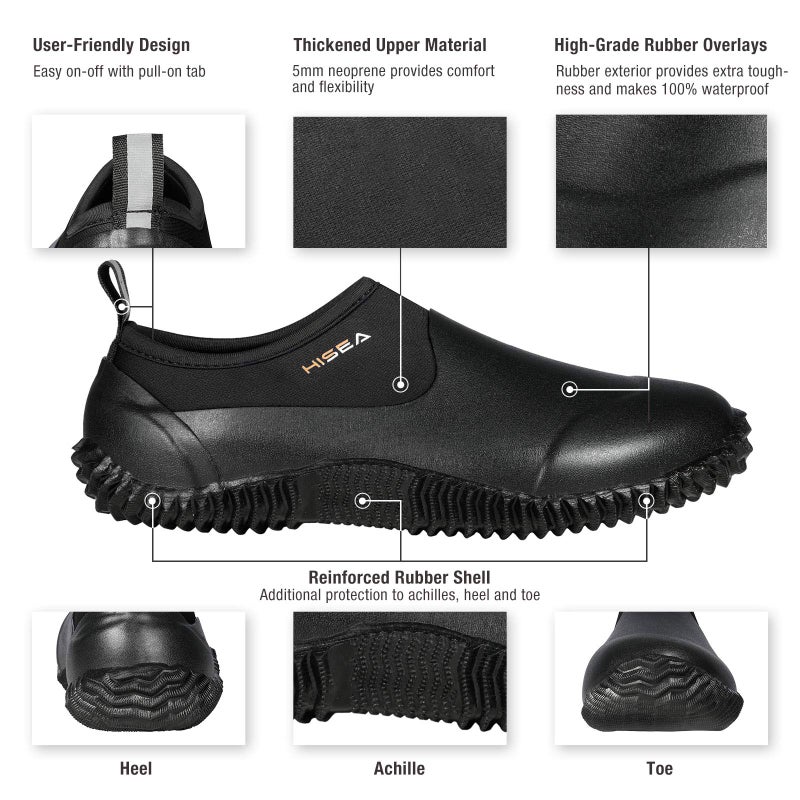 HISEA Unisex Waterproof Garden Shoes, Men's Rubber Rain Boots Women's Ankle Rain Shoes Neoprene Camp Booties Outdoor Slip-On Footwear for Gardening, Farming, Camping, Car Wash, Lawn Care and Yard Work - Image 2